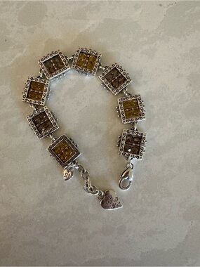Brighton Silver-Tone Yellow & Brown Square Link Bracelet